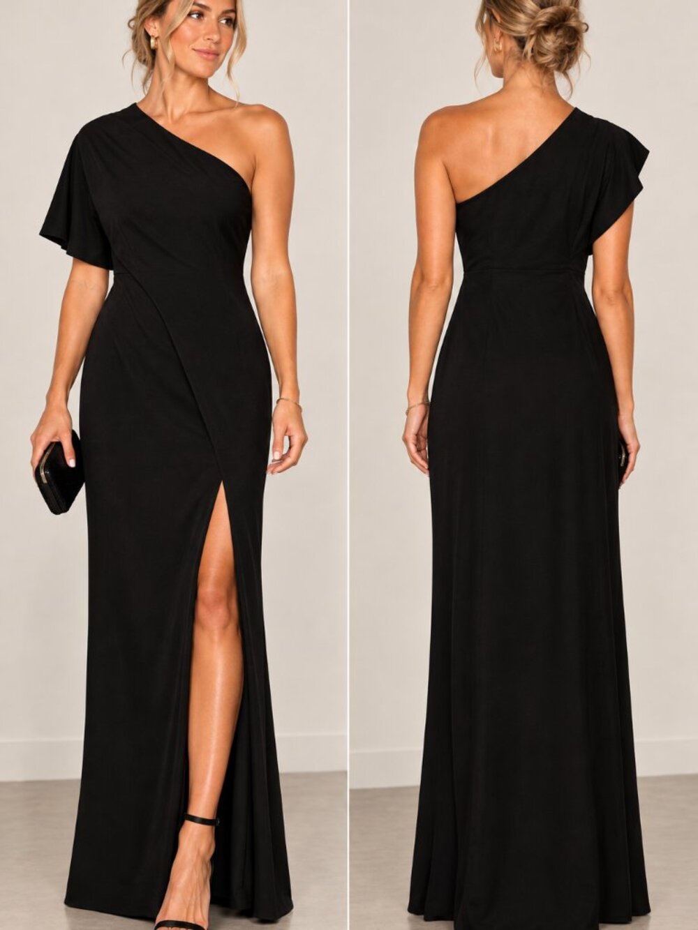 Adrianna Papell One Shoulder Formal Gown Size 4 Black EUC